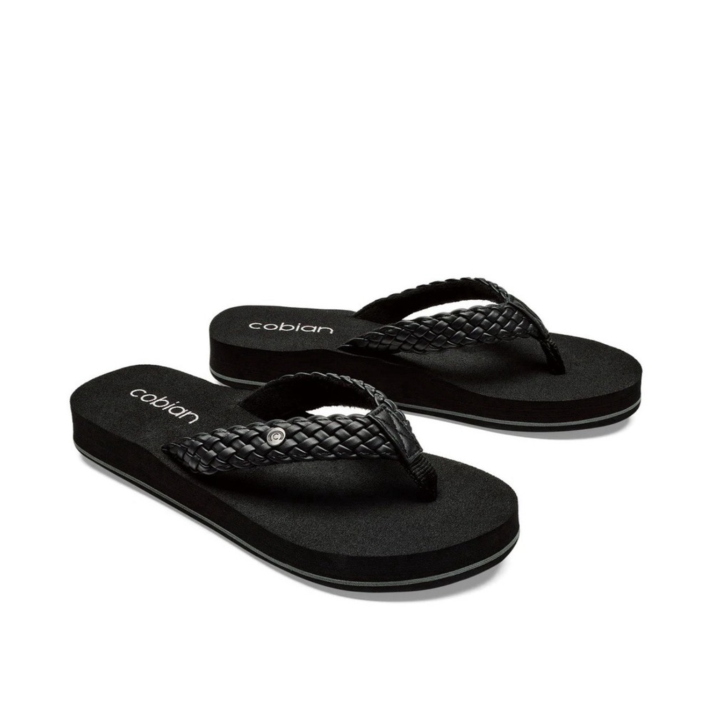 Cobian Braided Bounce Black Flip Flop Sandals Women's Size 6 NWT